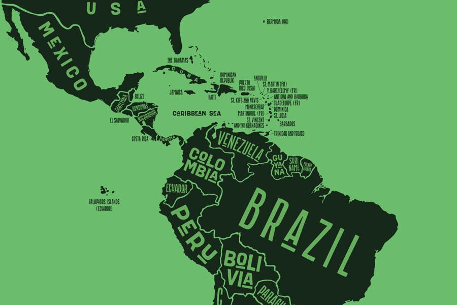Map of Latin American Countries with Country names 